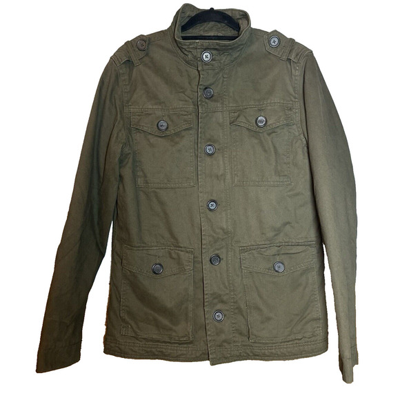 OLD NAVY Olive Drab Green Military Field CPO Jacket Mens Sz M Button Zip Hunting - Picture 2 of 10